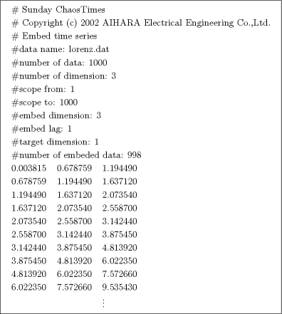 \begin{figure}
\begin{center}
\fbox{
\begin{tabular}{lll}
\multicolumn{3}{l}{\ch...
...350 & 7.572660 & 9.535430 \\
& & \vdots
\end{tabular}}\end{center}\end{figure}